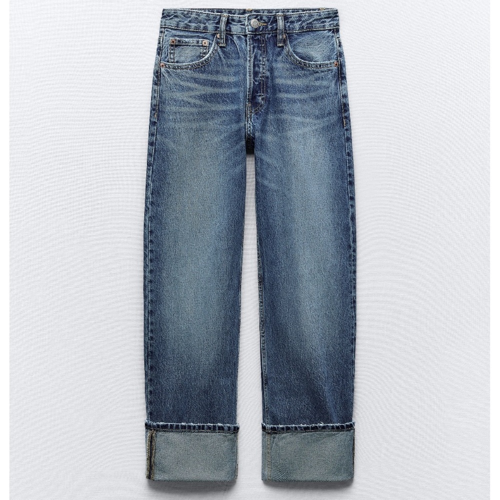 ZARA EXTRA LONG MID-RISE TRF STRAIGHT LEG JEANS
